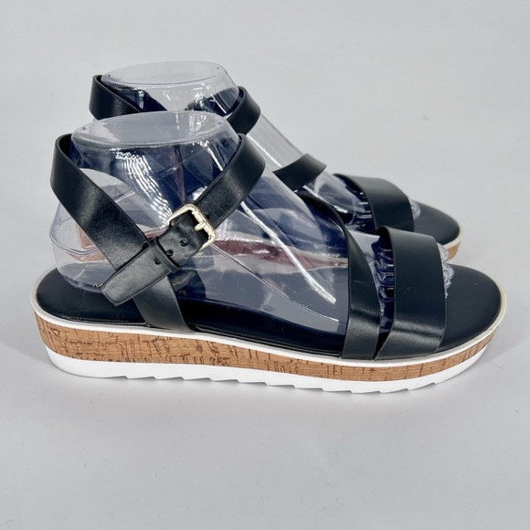 Marc Fisher Grandie Wedge Black Strappy cork low 1.5" Platform sandals sz 9M - Picture 4 of 10